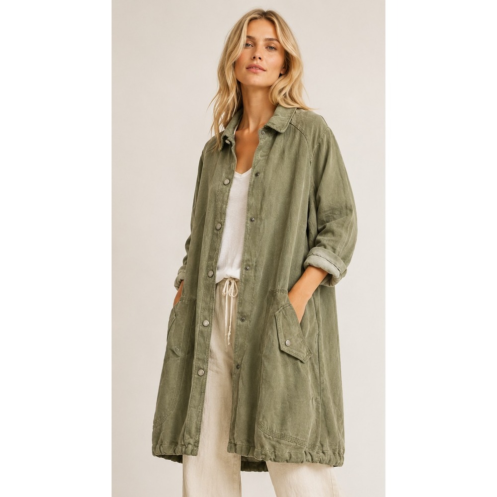 Yest Netherland Linen Blend Utility Jacket Coat Olive Green Size 8 Minimalist
